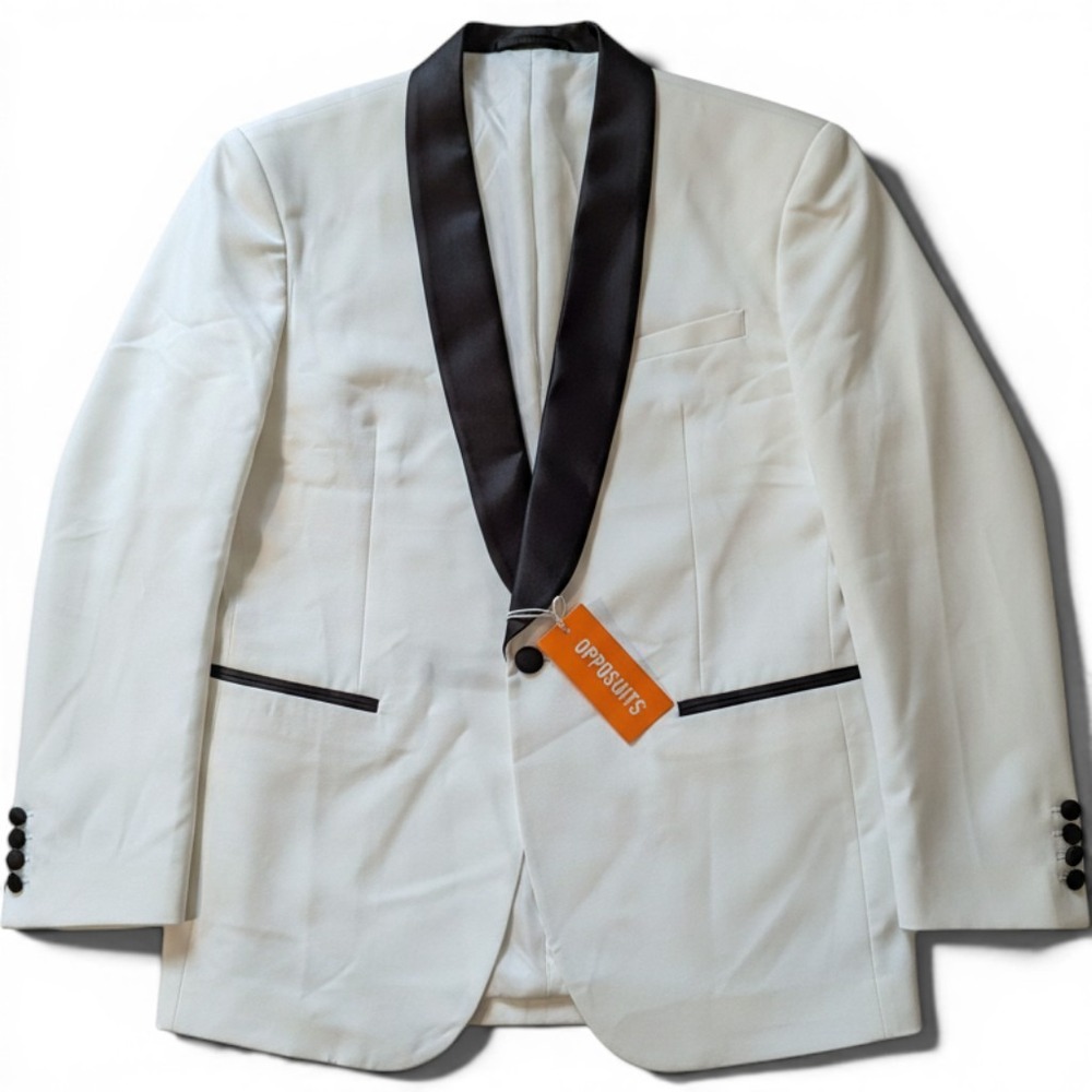 OppoSuits Tuxedo Set Mens 44 Pearly White New Shawl Lapel 3-Piece Suit OTUX-0001